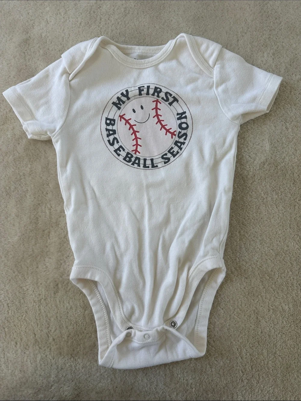 Old Navy White 'My First Baseball Season' Baby One-Piece Bodysuit